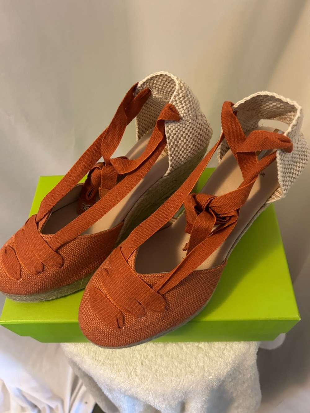 Sam Edelman Rust Orange Espadrille Wedge Tie-Up Sandals - Picture 2 of 6